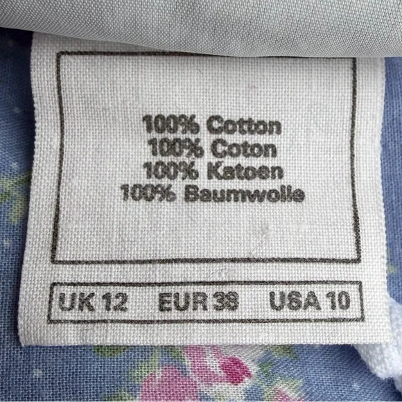 RARE Laura Ashley Blue Floral Cotton Puff Sleeve Cottagecore Prairie Midi Dress - Picture 8 of 10